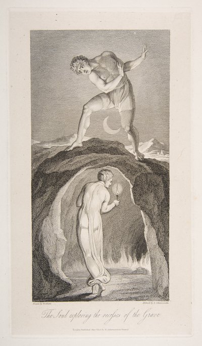 Dusza eksplorująca zakamarki grobu, z wiersza Roberta Bl..., The Grave, 1 marca 1813. autorstwa Luigi Schiavonetti
