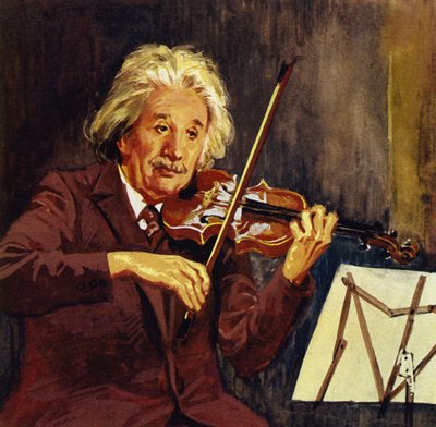 Albert Einstein grający na skrzypcach (kolorowa litografia) autorstwa Luis Arcas Brauner