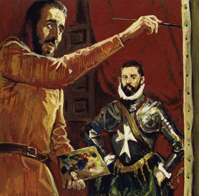Obraz El Greco Vincentio Anastagi na Malcie (kolorowa litografia) autorstwa Luis Arcas Brauner