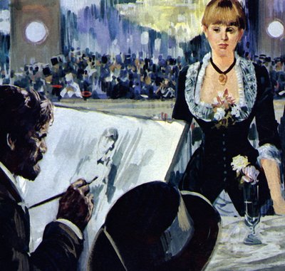Manet malujący dziewczynę za barem w Folies-Bergere (kolorowa litografia) autorstwa Luis Arcas Brauner