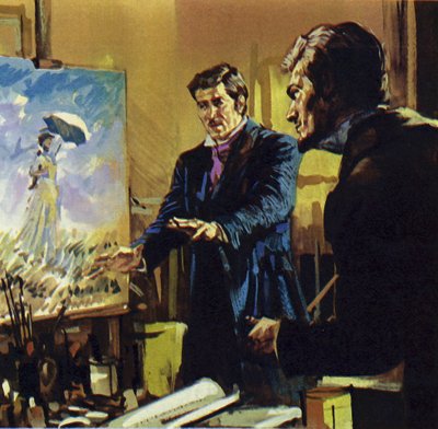Renoir pracował u boku swojego przyjaciela Moneta, rozwijając styl malarstwa znany jako impresjonizm (litografia barwna). autorstwa Luis Arcas Brauner