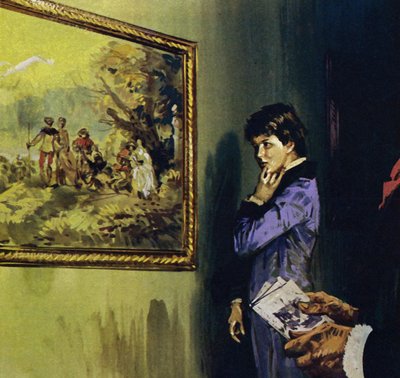 Renoir odwiedził Luwr, by podziwiać prace Watteau (kolorowa litografia). autorstwa Luis Arcas Brauner