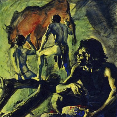 Malowidła jaskiniowe w Altamirze zostały namalowane 15 000 lat temu (kolorowa litografia) autorstwa Luis Arcas Brauner