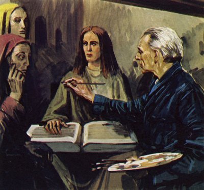 Van Meegeren był w stanie udowodnić, że sfałszował obrazy (kolorowa litografia) autorstwa Luis Arcas Brauner