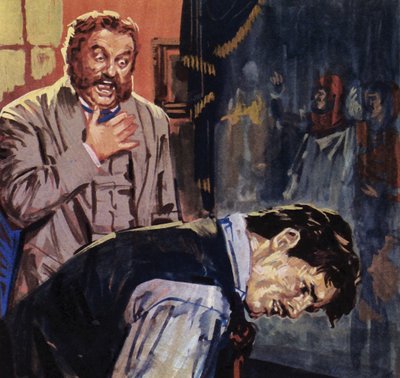 Kiedy Eugene Delacroix zaprezentował swój obraz Guerinowi, artysta był zbulwersowany (kolorowa litografia). autorstwa Luis Arcas Brauner