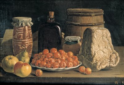 Martwa natura z owocami i serem autorstwa Luis Egidio Menendez or Melendez