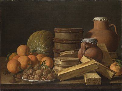 Martwa natura z pomarańczami i orzechami włoskimi, 1772 autorstwa Luis Egidio Melendez