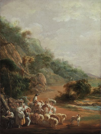Scena z mieszkańcami wioski (fragment) autorstwa Luis Paret y Alcazar