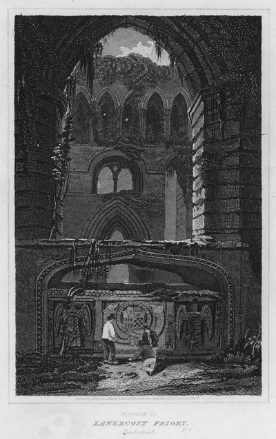 Wnętrze klasztoru Lanercost, Cumberland (grawerowanie) autorstwa Luke (after) Clennell
