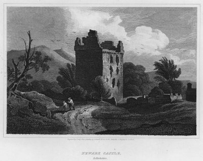 Zamek Newark, Selkirkshire (rycina) autorstwa Luke (after) Clennell