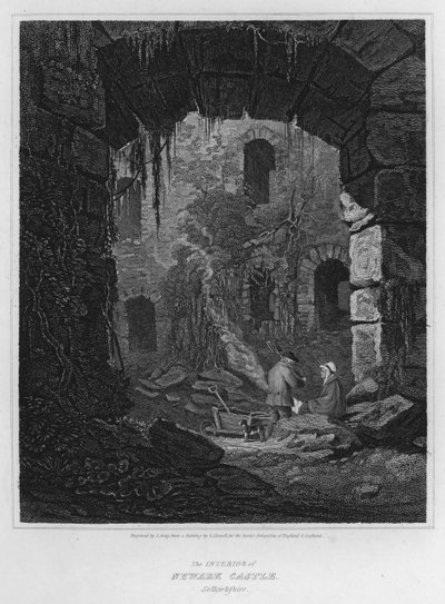 Wnętrze zamku Newark, Selkirkshire (grafika) autorstwa Luke (after) Clennell