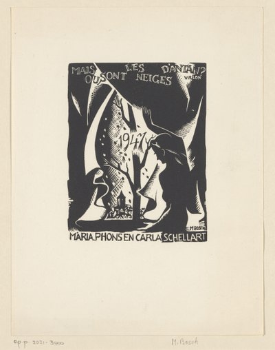 Życzenie noworoczne na rok 1947 od Carli, Marii i Phonsa Schellart autorstwa M. Bosch