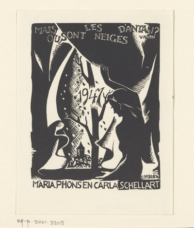 Życzenie noworoczne na rok 1947 od Carli, Marii i Phonsa Schellart autorstwa M. Bosch