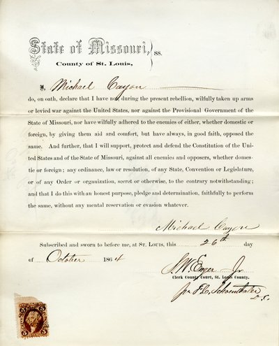 Przysięga lojalności Michaela Cayona z Missouri, hrabstwo St. Louis autorstwa M. Cayon