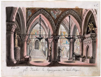 Le tombeau de Charlemagne a Aix-la-Chapelle - Scenografia do Opery Ernani autorstwa Giuseppe Verdiego - M. Conti (1810-1886). Akwarela na papierze Wymiar : 22x29 cm The Morgan Library & Museum, Nowy Jork autorstwa M. Conti