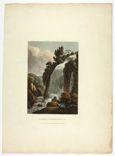 Wielka Cascatella w Tivoli, płyta trzynasta z Ruin Rzymu autorstwa M. Dubourg