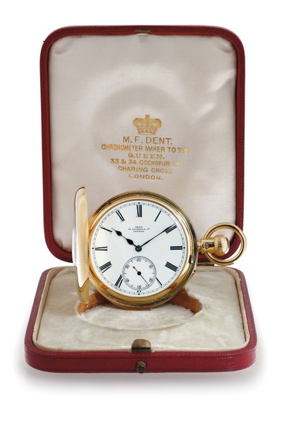 Half hunter case minut powtarzający kieszonkowy chronometr autorstwa M. F. Dent