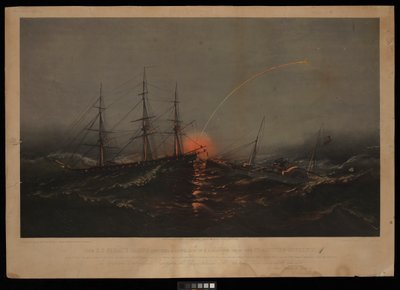 Amerykańska fregata Sabine ratująca batalion piechoty morskiej z transportowca Governor. 2 listopada 1861 r. u wybrzeży Karoliny Południowej (litografia, kolorowana) autorstwa M. F. H. De & Parsons Charles Haas