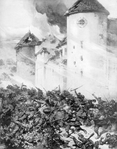 Bitwa Francuzów i Niemców pod murami Chateau de Mondemment, Francja, 1914. autorstwa M. H. W. Koekkok