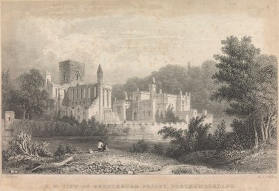 Północno-zachodni widok Brinkburn Priory, Northumberland; strona 44 (tom pierwszy) autorstwa M. J. Starling