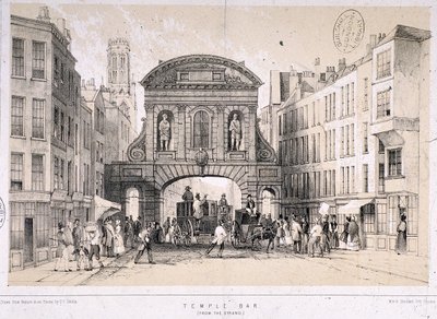 Temple Bar, Londyn, c1845 autorstwa M and N Hanhart