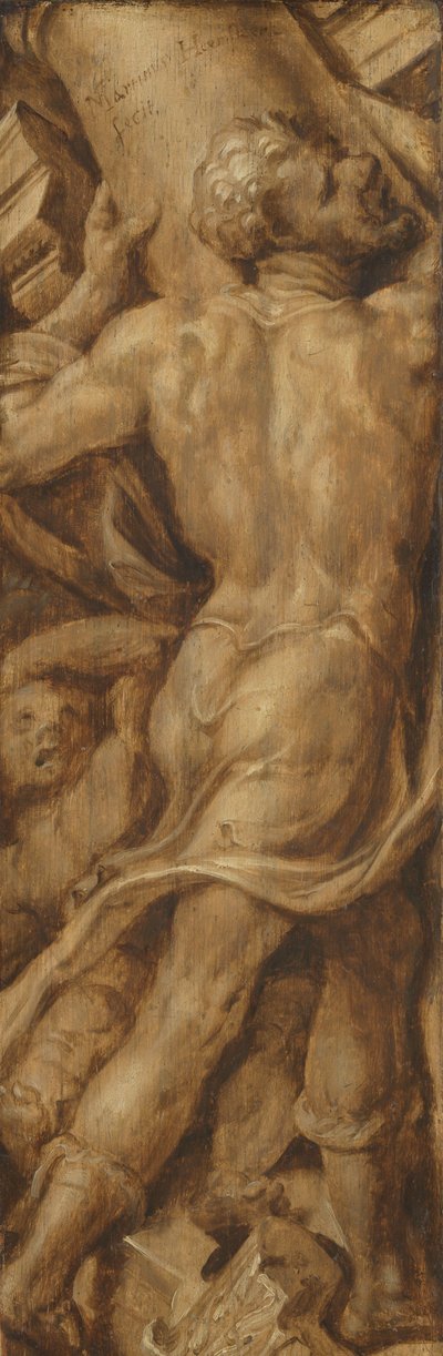 Samson rozbija filary świątyni autorstwa Maarten van Heemskerck (signed by artist)