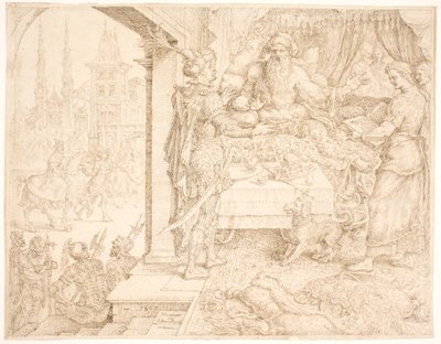Aswerus konsultuje Haman autorstwa Maarten van Heemskerck