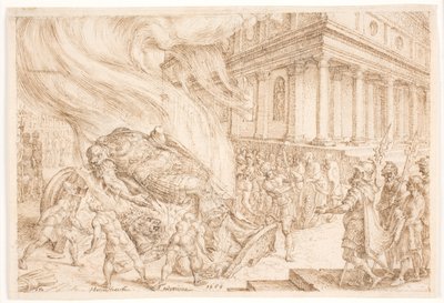 Jehu niszczy dom Baala autorstwa Maarten van Heemskerck
