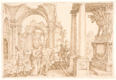Jehu czci złotego cielca autorstwa Maarten van Heemskerck