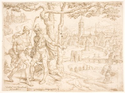 Juda posyła Tamar Kida przez Adullamitę, Hiraha autorstwa Maarten van Heemskerck