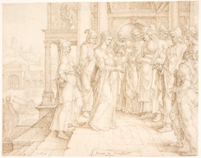 Judyta przemawiająca do starożytnych z Betulii autorstwa Maarten van Heemskerck