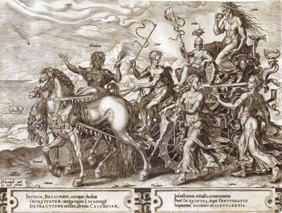 Perturbacja, płyta 4 z „Przełomu rzeczy ludzkich”, 1564 autorstwa Maarten van Heemskerck