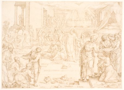 Piotr i inni apostołowie chrzczą zbór w Jerozolimie autorstwa Maarten van Heemskerck