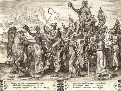 Bogactwa, tablica 2 z „Przełomu rzeczy ludzkich”, 1564 autorstwa Maarten van Heemskerck
