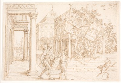 Samson niszczy dom z Filistynami autorstwa Maarten van Heemskerck