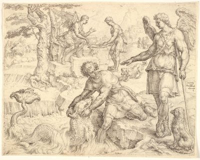 Tobiasz łowi rybę w Tygrysie autorstwa Maarten van Heemskerck