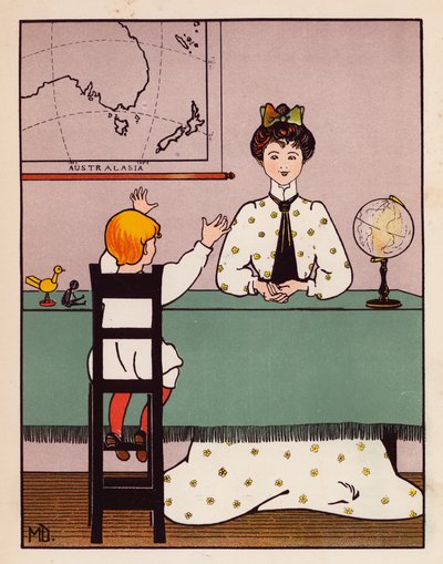"Powinnam nazwać to Geografią", powiedziała" (kolorowa litografia). autorstwa Mabel Dearmer