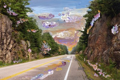Country Road, 2020 (farba akrylowa na archiwalnym druku pigmentowym) autorstwa Madeleine Gross