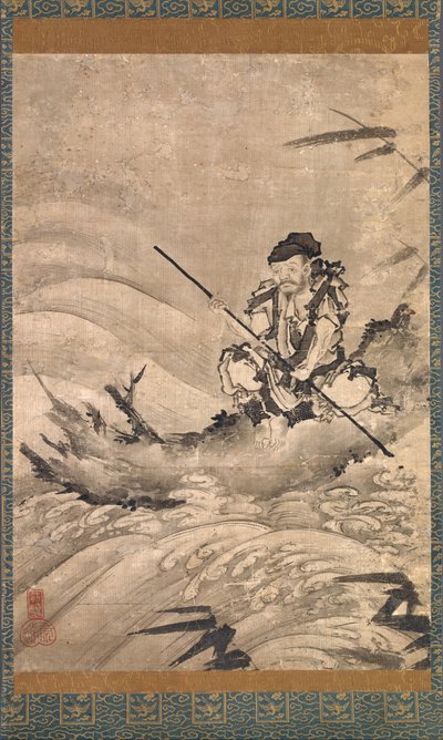Chiński odkrywca Zhang Qian na tratwie, połowa XVI wieku. autorstwa Maejima Soyu