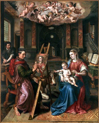 Św. Łukasz rysujący Dziewicę, 1602. autorstwa Maerten Vos de
