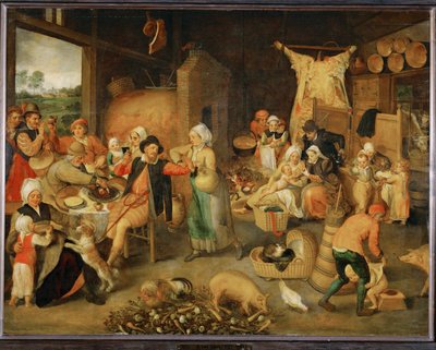 Flamandzkie wnętrze (obraz na drewnie dębowym) autorstwa Maerten van Cleve