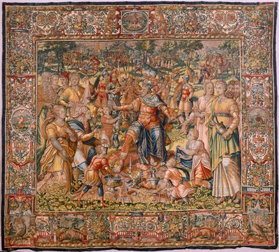 Muzeum Diecezjalne (Muzeum Diecezjalne). Flamandzki gobelin. Bruksela. Warsztaty François Geubels. Seria Historia Gideona. Izraelici przekazują swoją część łupu Gedeonowi. Jedwab i wełna. Zapis Biszou autorstwa Maerten van Heemskerck