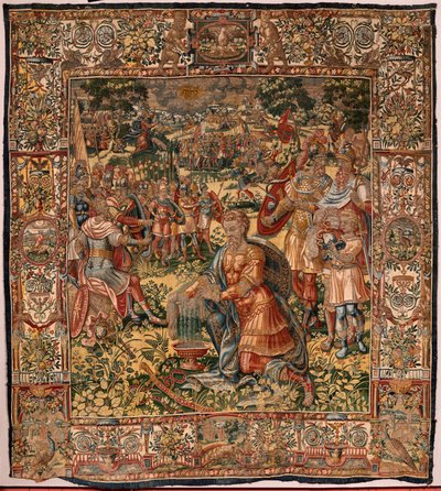 Muzeum Diecezjalne (Museo Diocesano). Flamandzki gobelin. Bruksela. Atelier François Geubels. Seria Historia Gideona. Cud wełnianego runa (Prueba del vellon de lana). Jedwab i wełna. Zapis biskupa Vicente Roca de la Serna. Barokowy. 1534-1571, ja autorstwa Maerten van Heemskerck