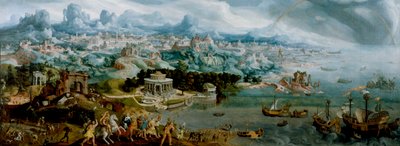 Panorama przedstawiająca porwanie Heleny na tle cudów starożytnego świata autorstwa Maerten van Heemskerck