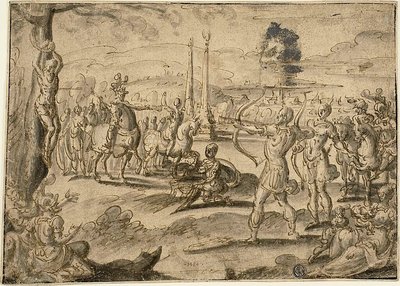 Strzelanie do zwłok ojca autorstwa Maerten van Heemskerck