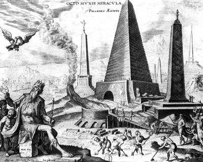 Piramidy Egiptu, tablica 1 z Ośmiu cudów świata, inż. Philips Galle autorstwa Maerten van Heemskerck