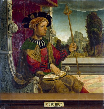 Król Salomon Izraela - Król Salomon - Mistrz Malarstwa Cielęcego (aktywny początek XVI wieku) 1525 - Olej na drewnie - 90,8x87,7 cm - Museo del Prado, Madryt autorstwa Maestro de Becerril