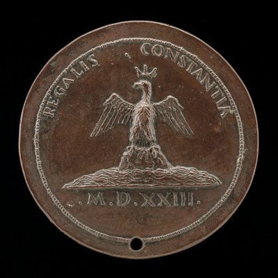 Orzeł w koronie na kopcu pośród wód [rewers], 1523. autorstwa Maffeo Olivieri