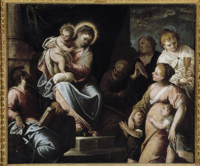 Dziewica ma Dziecię otoczone cnotami teologicznymi Alegoria Wiary, Esperance i Miłosierdzia autorstwa Maffeo da Verona