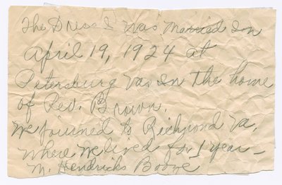 Odręczna notatka od Magdaleny Hendricks Boozé, połowa XX wieku. autorstwa Magdalene Hendricks Boozé